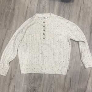 Madewell Buttoned Cream Speckle Crewneck Sweater